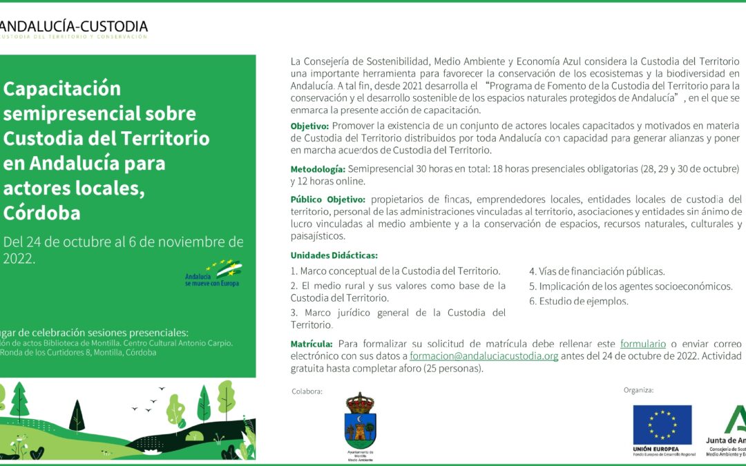 Capacitación semipresencial sobre Custodia del Territorio en Andalucía para actores locales, Córdoba